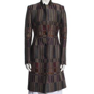 Etro Milano Women's Jacquard Wool Blend Coat Long Geometric Pattern Italy